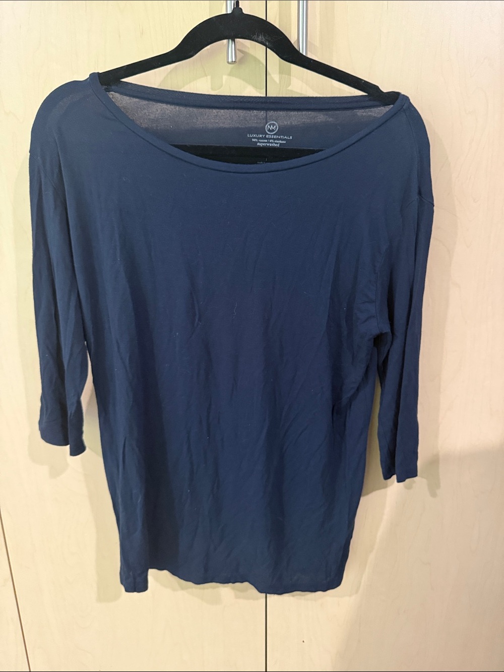 Essentials Women's Navy Blue Scoop Neck Long Sleeve Top